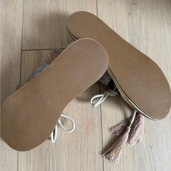 Johnston & Murphy Zoey Boho Leather Tassel Sandals • Bronze Metallic Slide - Picture 6 of 6